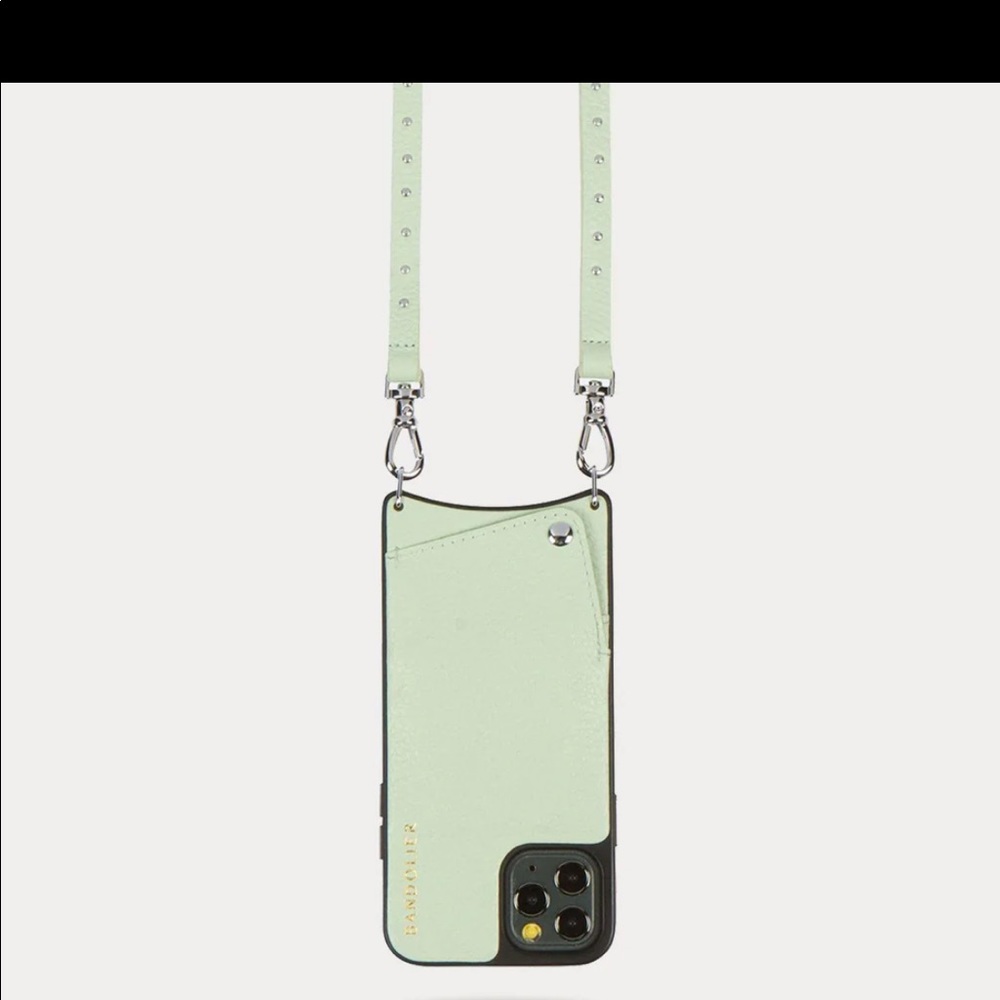 NICOLE
Pebble Leather Crossbody Bandolier in Mist Green/Silver